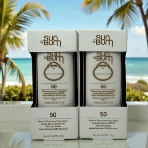 2x Sun Bum Mineral Sunscreen Face Stick SPF 50 Water Resistant 0.45oz EXP: 08/26